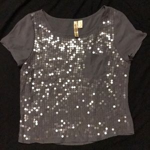 Gray Sequined Pocket Tee